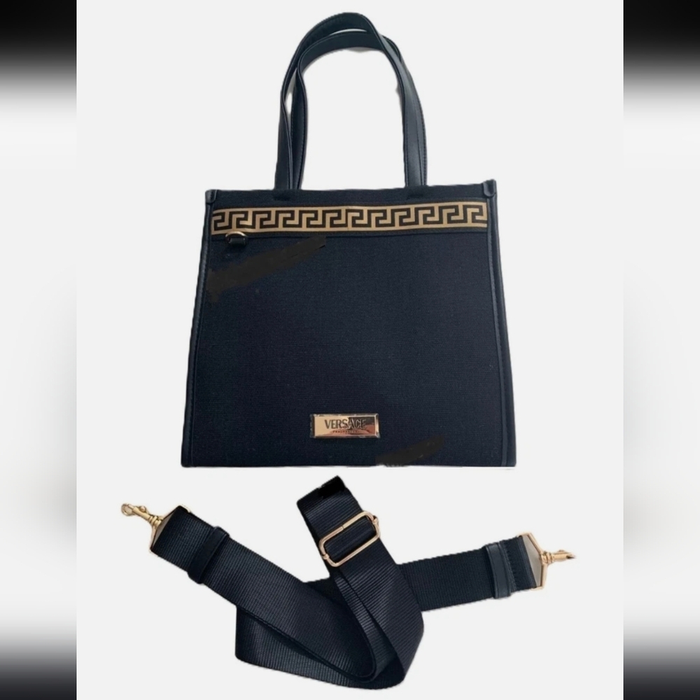 Versace Black Tote with Gold Accent Hardware